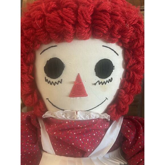 Vintage 37” Handmade Raggedy Ann Cloth Doll Calico Dress & Apron Large Oversized - Picture 4 of 6